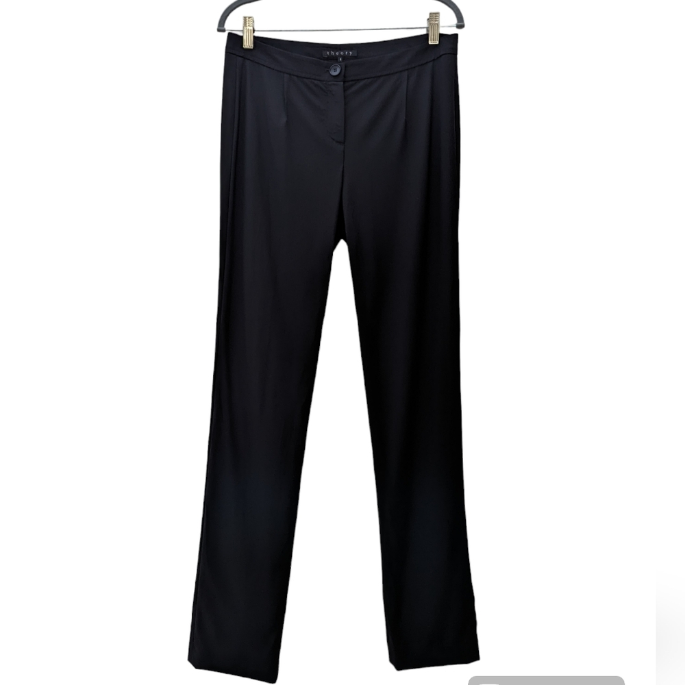 Theory Women Black Straight Leg Wool Dress Pant Trouser Black Size 8 Made in USA